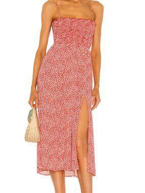 Resa Ashley Smocked Midi Dress Red XS
